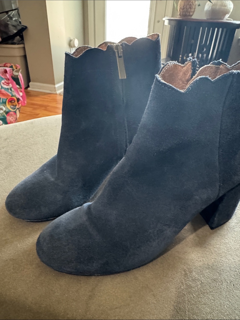 Andre Assous Navy Scalloped Suede Ankle Booties